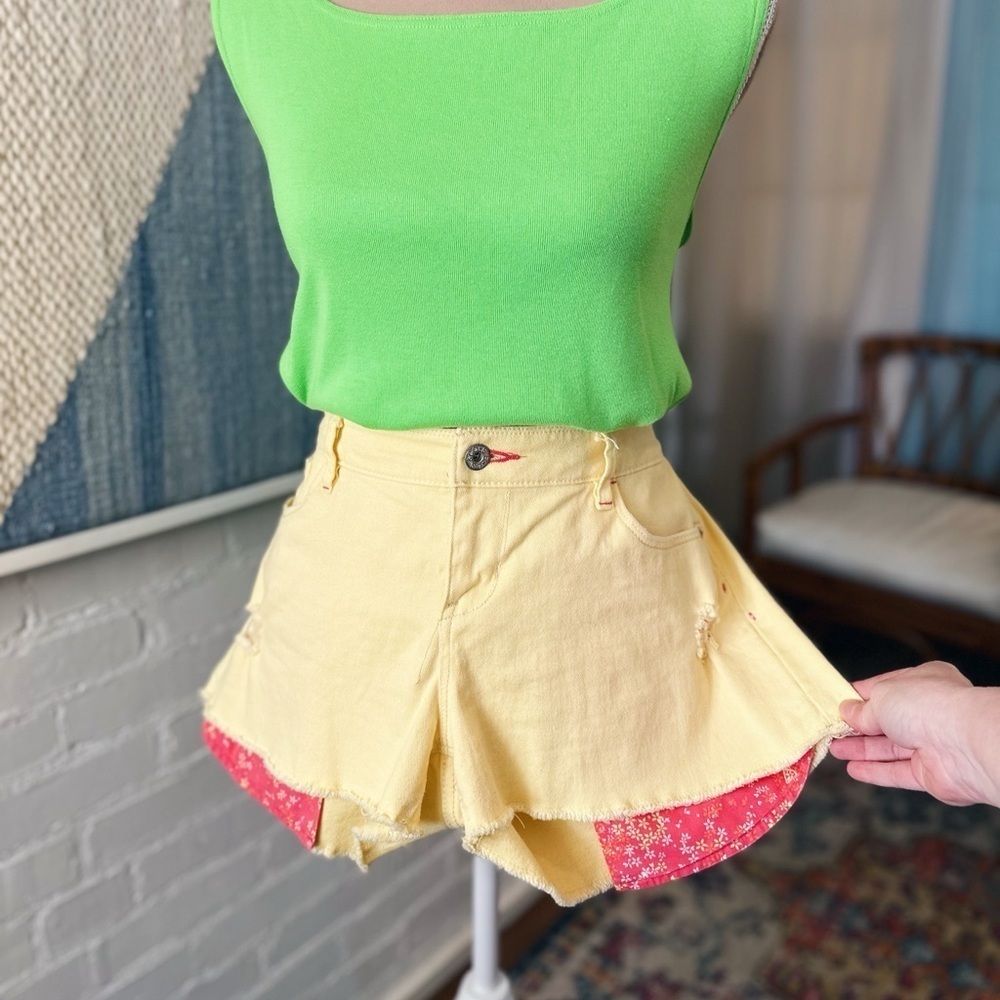 Levi's Yellow Cut Off Shorts with Floral Peekaboo Pockets